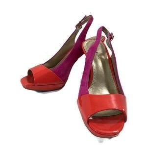 Bandolino Orange and Pink Slingback Heels 8 M